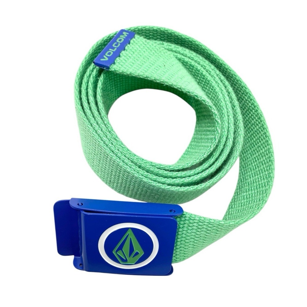 Volcom Mens Green & Blue Logo Buckle Webbed Belt One Size Skater Surfer 46"